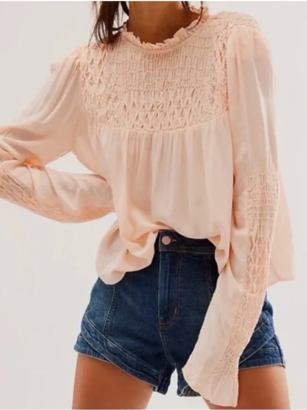 Free People Smocked In Time Top Size M Flowy, Relaxed
